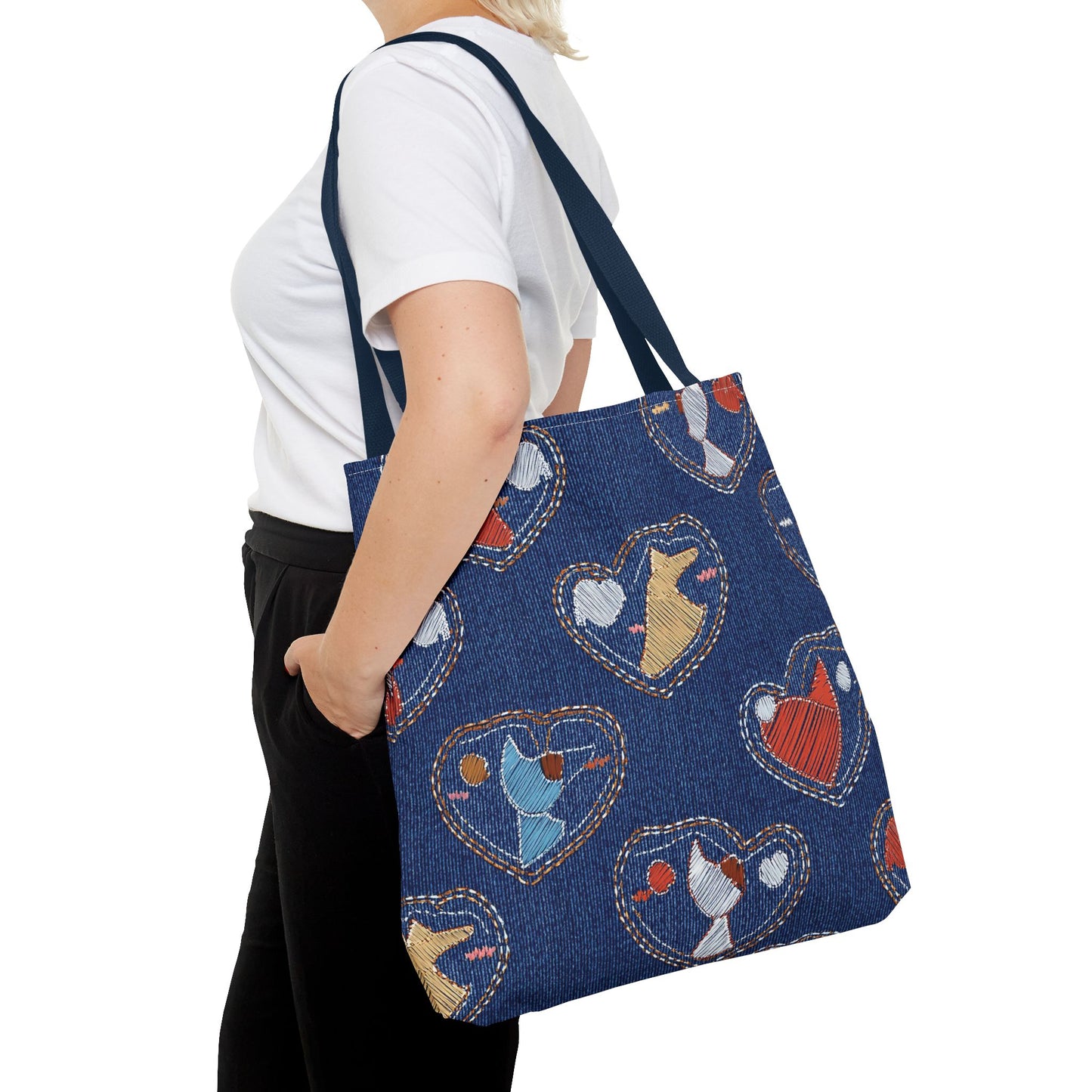Love Day Graphic Design Denim Fabric Imitation Print Unisex Canvas Bag POLY 3 Sizes Tote Bag 201-12