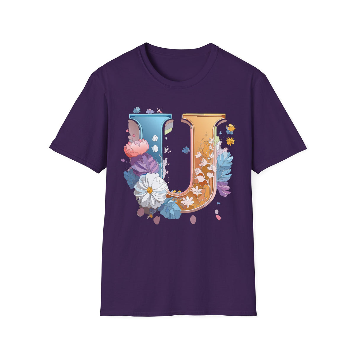 Floral Letter U T-Shirt | Botanical Initial Tee, Monogram Graphic