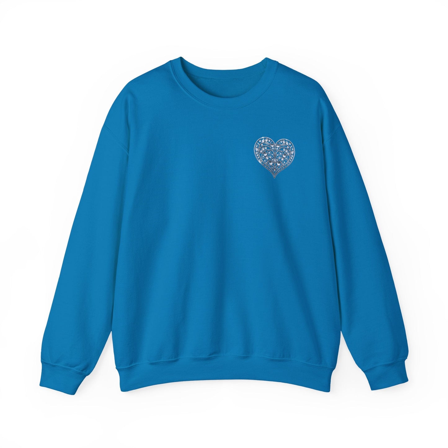 Crystal Heart Sweatshirt Unisex Fifty Fifty Cotton Poly Valentine Day Crewneck Gildan 18000