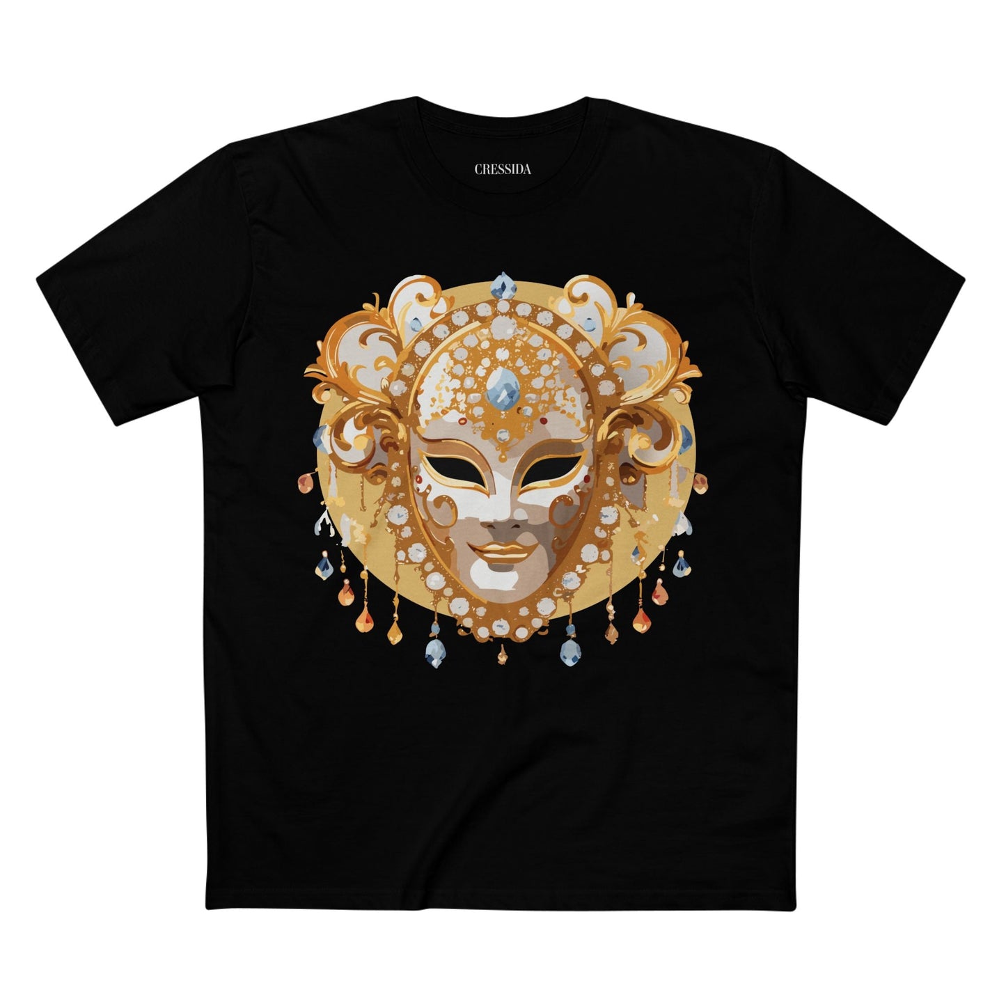 Carnival Mask Graphic T-Shirt Unisex 100 Cotton With Antique Gold Art Design Tee 14