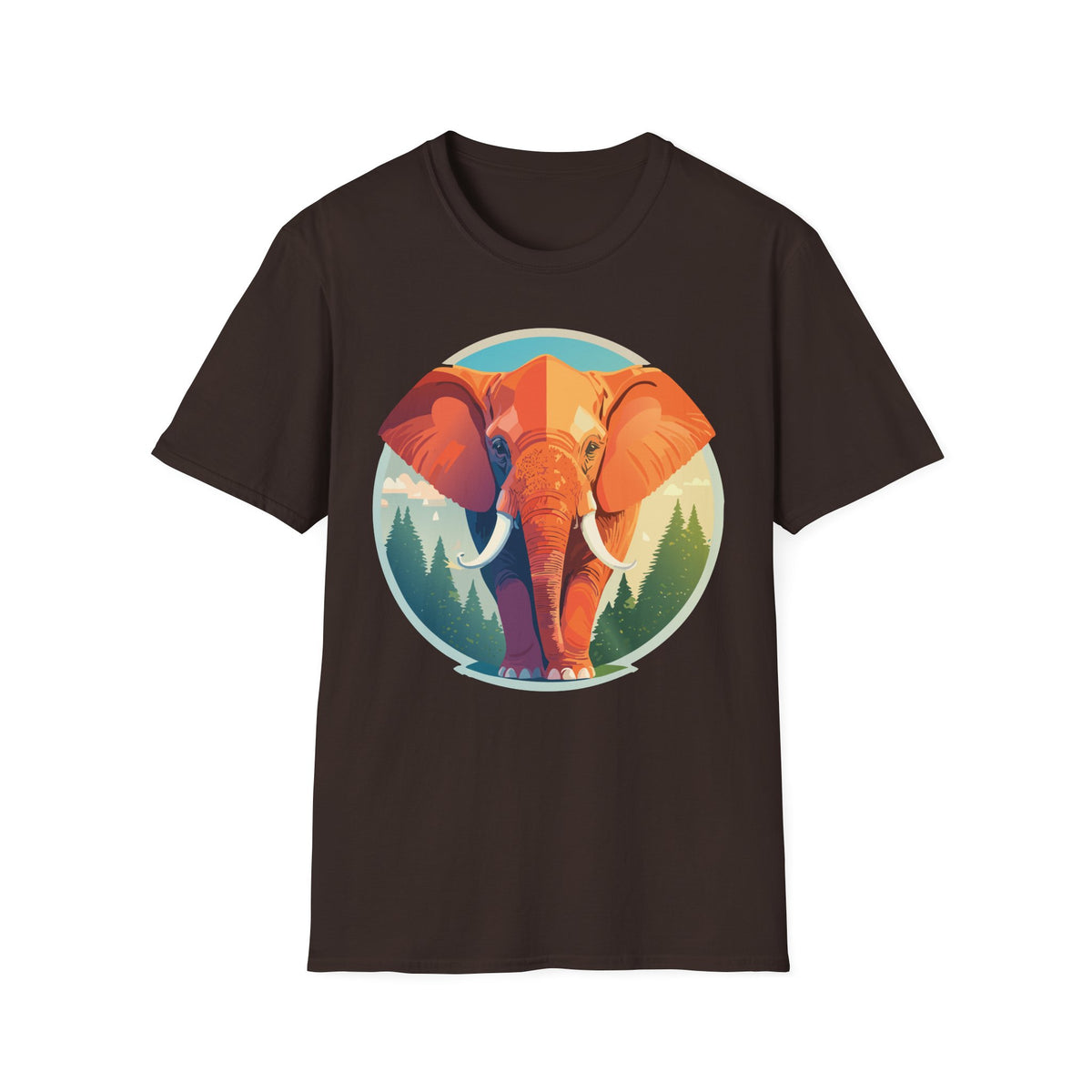 Colorful Elephant Illustration T-Shirt | Retro Forest Circle Art