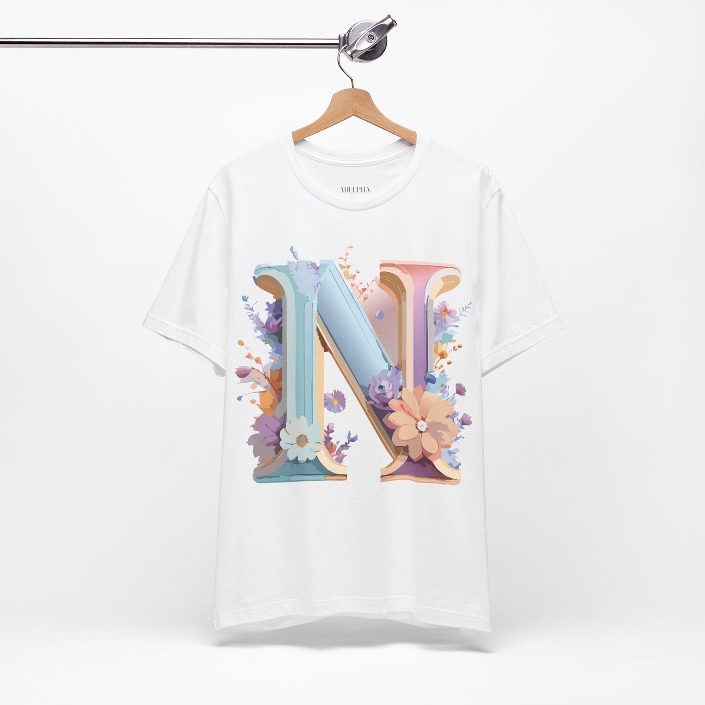 Letter N Shirt Unisex Graphic Tee Adelpha Vintage Inspired Artwork Short Sleeve Premium Cotton