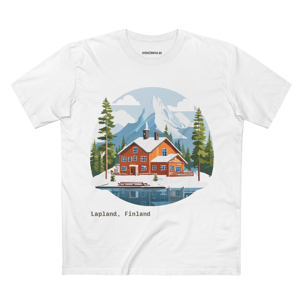 Lapland Finland Cabin Tee | Winter Mountain Lake Illustration