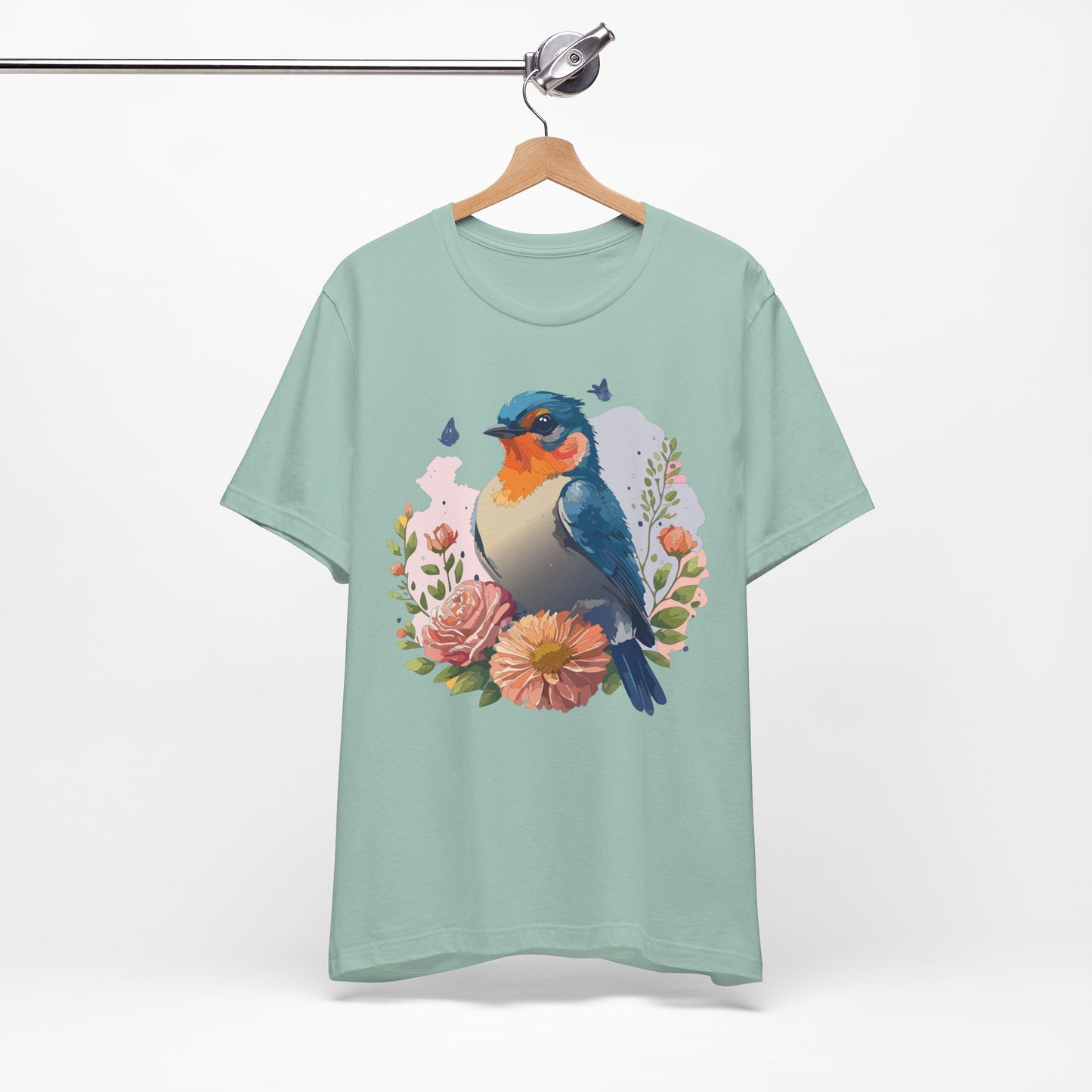 Floral Bird Tee, Animal Shirt, Bird Shirt, Floral Tee, Flower T-shirt, T-Shirt with Animal
