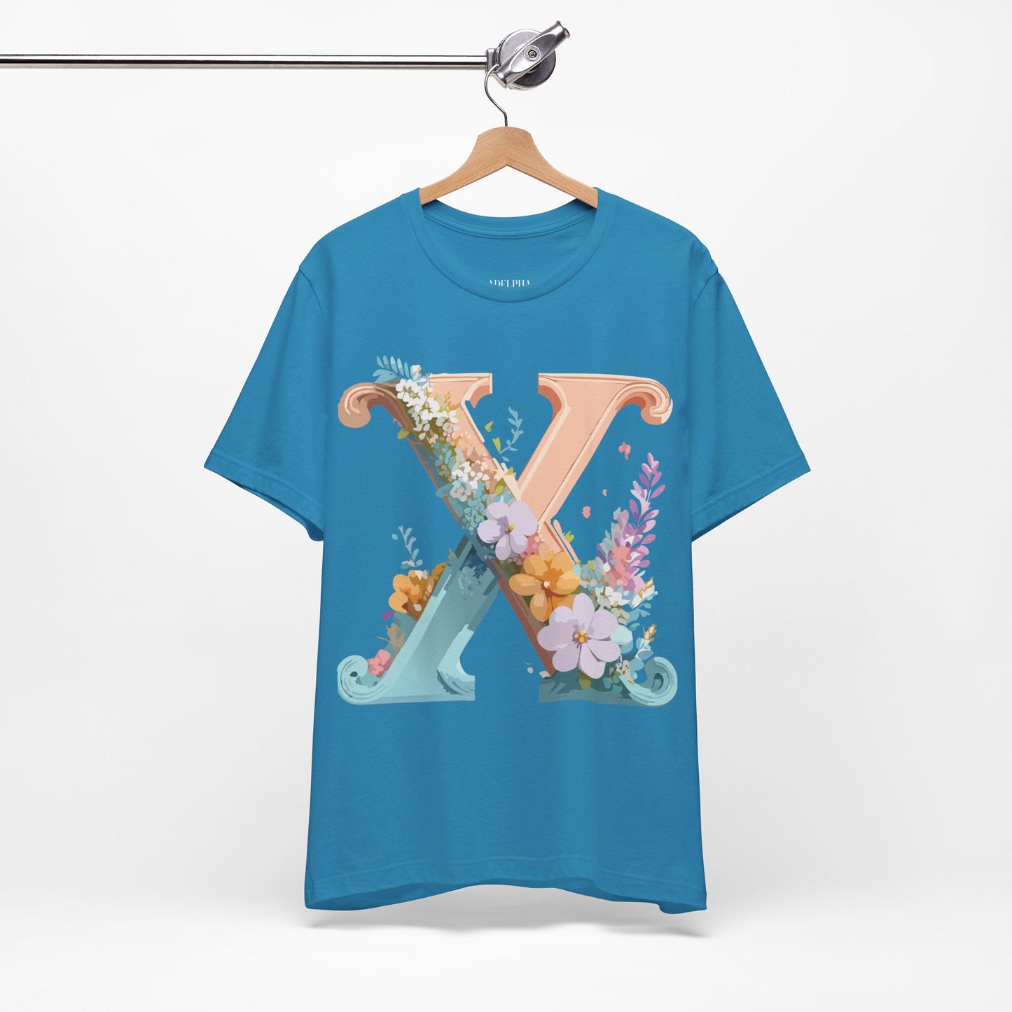 Letter X Shirt Graphic Tee Unisex Short Sleeve Vintage Inspired Adelpha Art Design