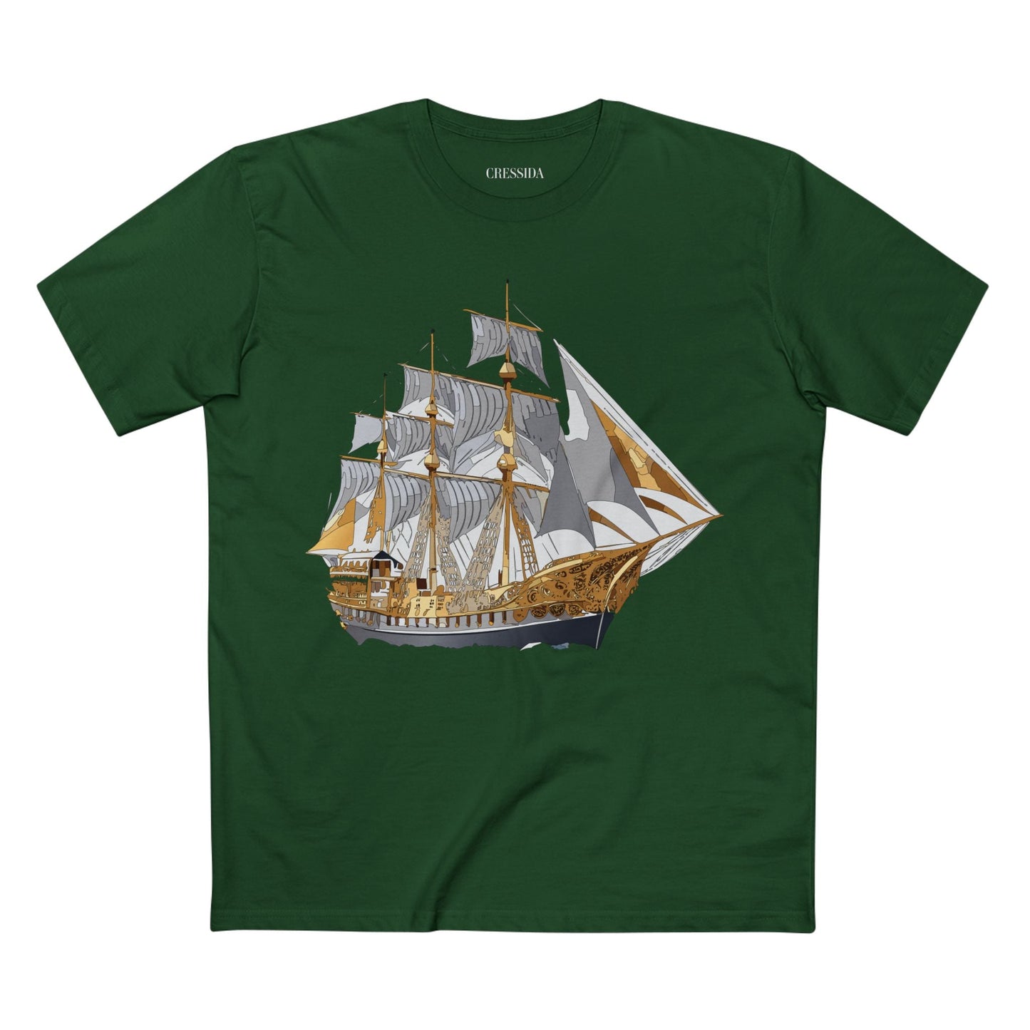 Ship Graphic Unisex 100 Cotton T-Shirt with Gold Frigate Art Design 18