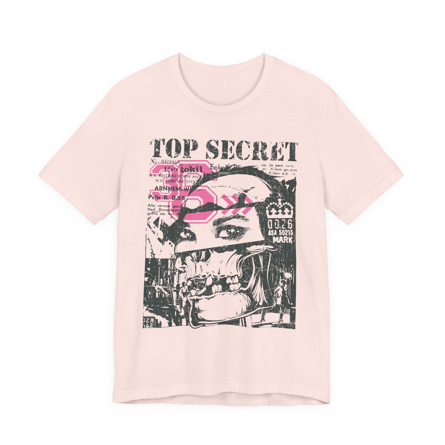Top Secret Skull Face Tee Grunge Graphic T-Shirt Retro Collage A-6