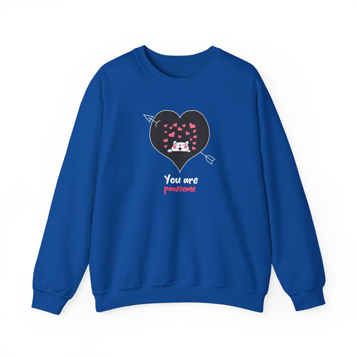 Cat Heart Sweatshirt Valentines Day Fifty Fifty Cotton Poly Unisex Crewneck Gift Idea