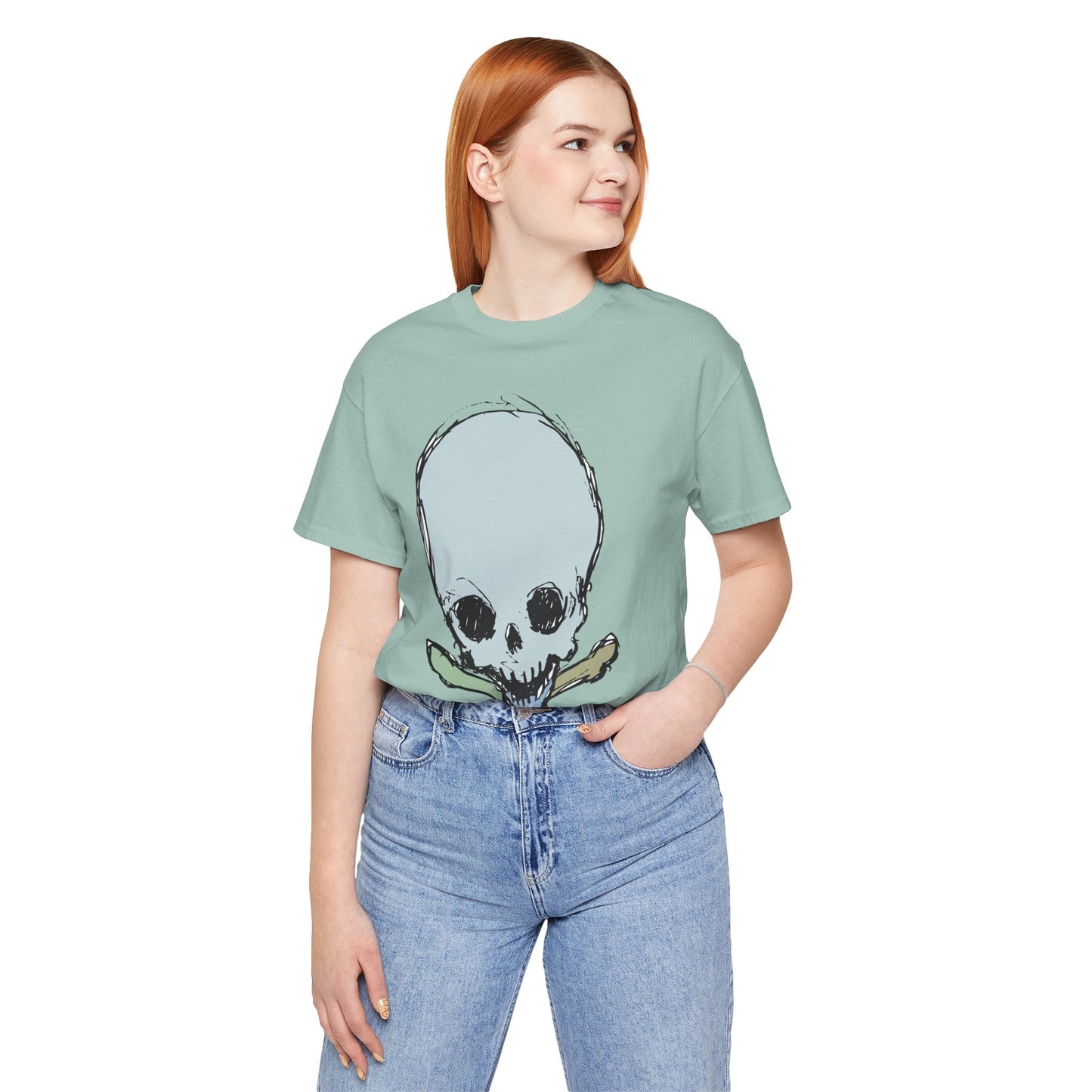 Lt Blue Skull Graphic Design Tee, Skull Shirt, Vintage Tees, Art Design T-Shirt, Vintage Graphic Tee, Art Shirts with Skulls