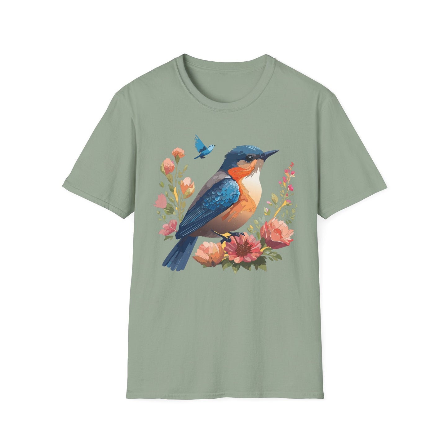 Unisex Floral Bird T Shirt Softstyle 64000 Gildan Ring Spun Cotton Tee Relaxed Fit