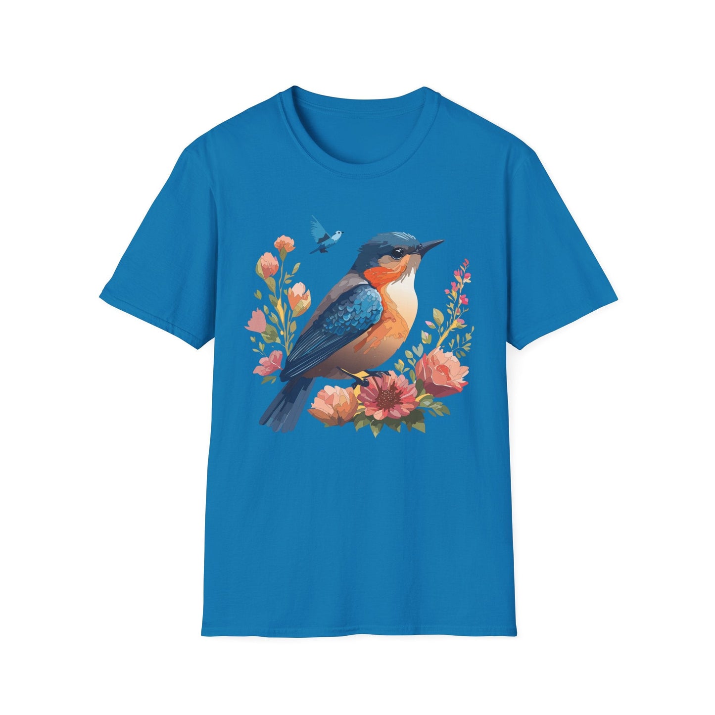 Unisex Floral Bird T Shirt Softstyle 64000 Gildan Ring Spun Cotton Tee Relaxed Fit