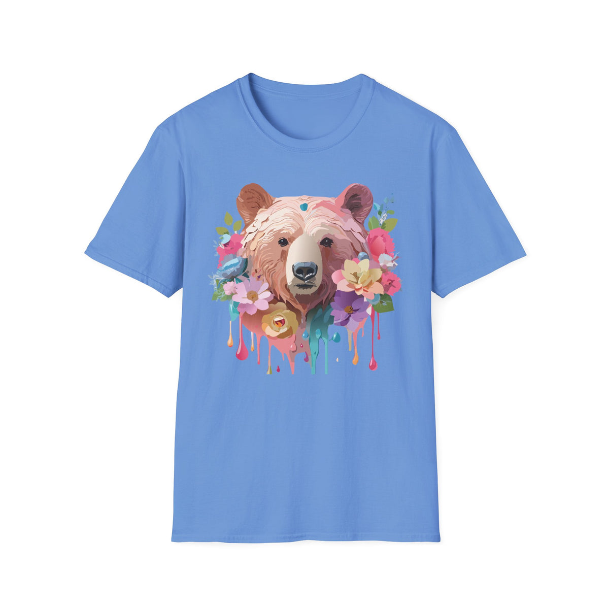 Floral Bear Portrait T-Shirt | Watercolor Flower Bear Tee