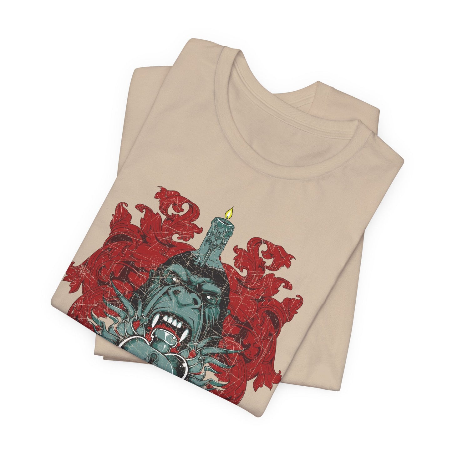 Gorilla Crest with Sword and Heart T-Shirt Heraldic Gothic Design Rock Band T-Shirt