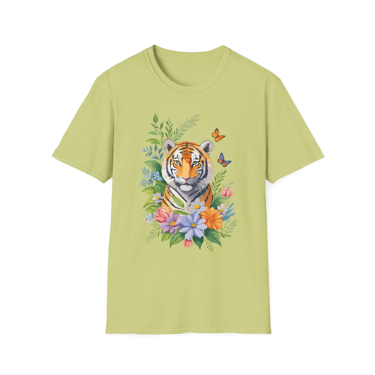 Watercolor Tiger with Butterflies T-Shirt | Floral Jungle Tee