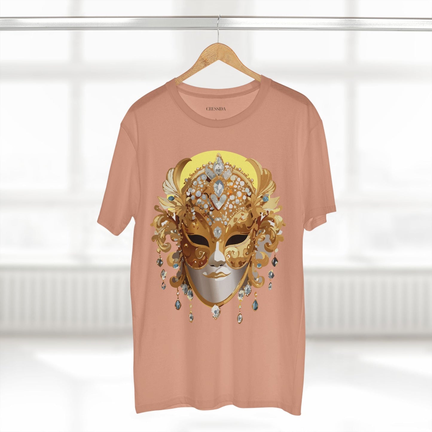 Carnival Mask Graphic T-Shirt Unisex 100 Cotton With Antique Gold Art Design Tee 7