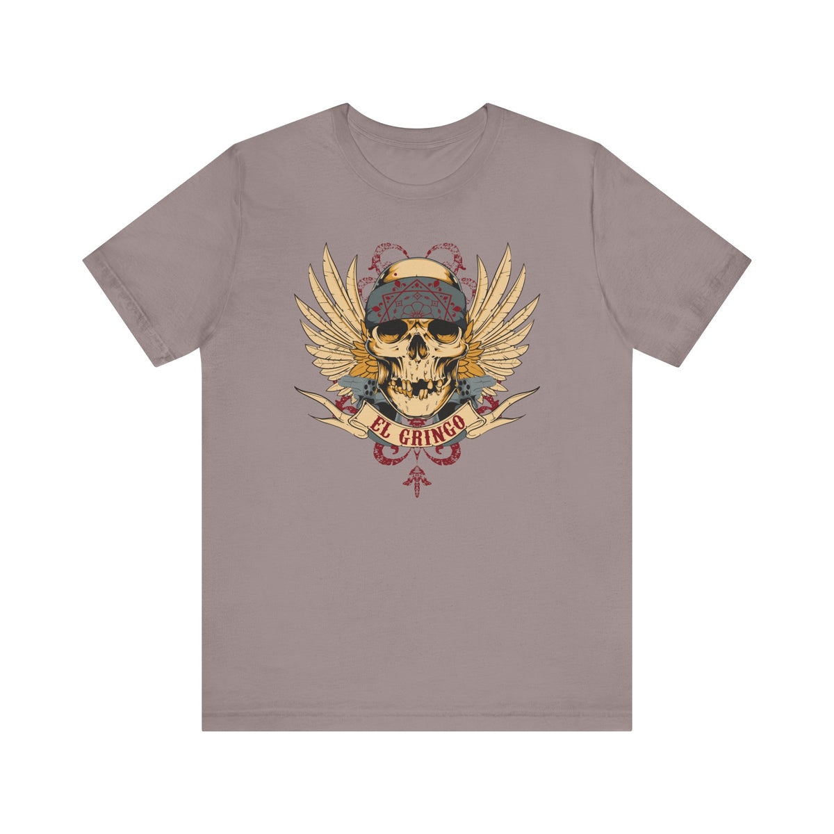 El Gringo Skull with Wings T-Shirt Vintage Tattoo Style Unisex Cotton Art-53