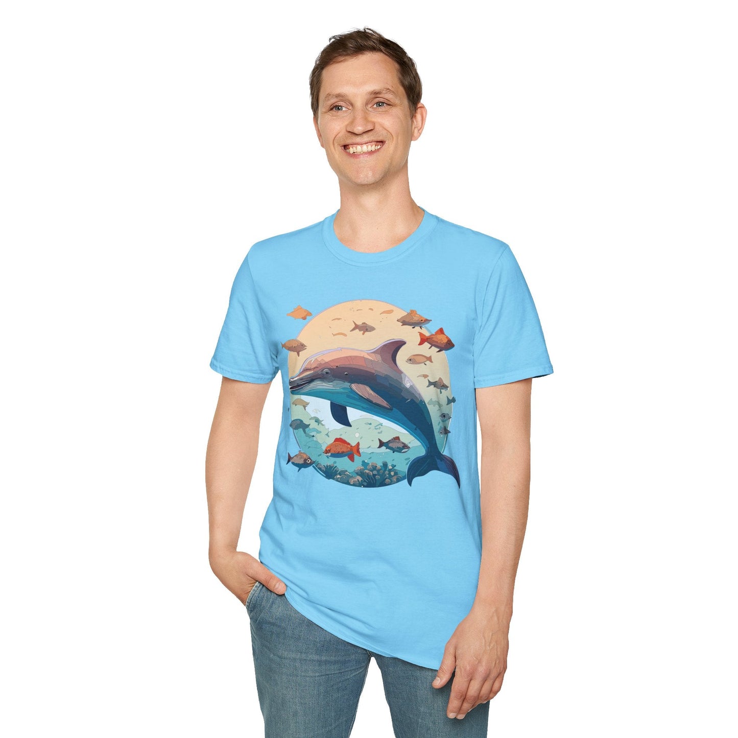 Dolphin Shirt Unisex Softstyle T Shirt 64000 100 Percent Ring Spun Cotton Tee For Everyday Comfort