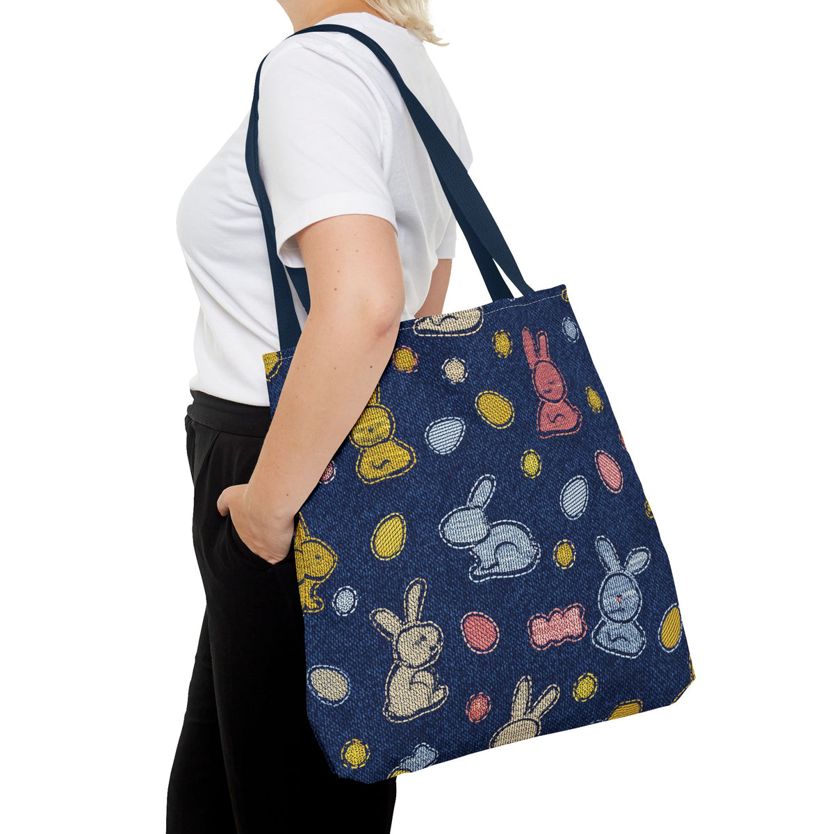 Easter Graphic Design Denim Fabric Imitation Print Unisex Canvas Bag Poly Spun 3 Sizes Tote Bag 204-1