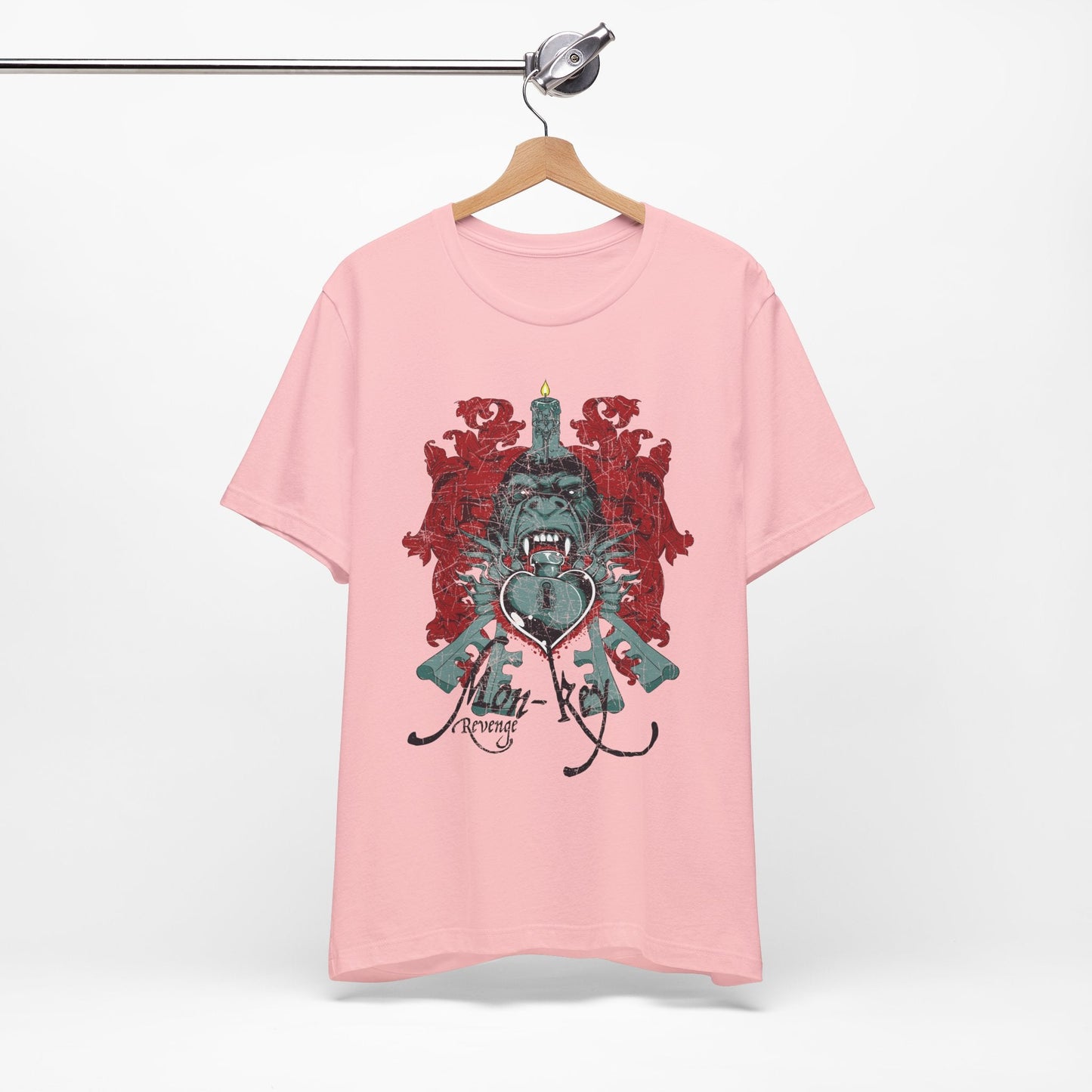 Gorilla Crest with Sword and Heart T-Shirt Heraldic Gothic Design Rock Band T-Shirt