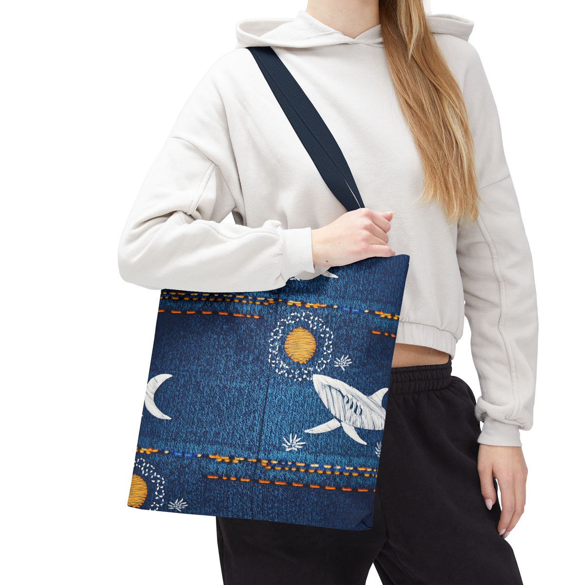 Denim Fabric Imitation Print Unisex Canvas Bag Poly Spun 3 Sizes Tote Bag 182-17