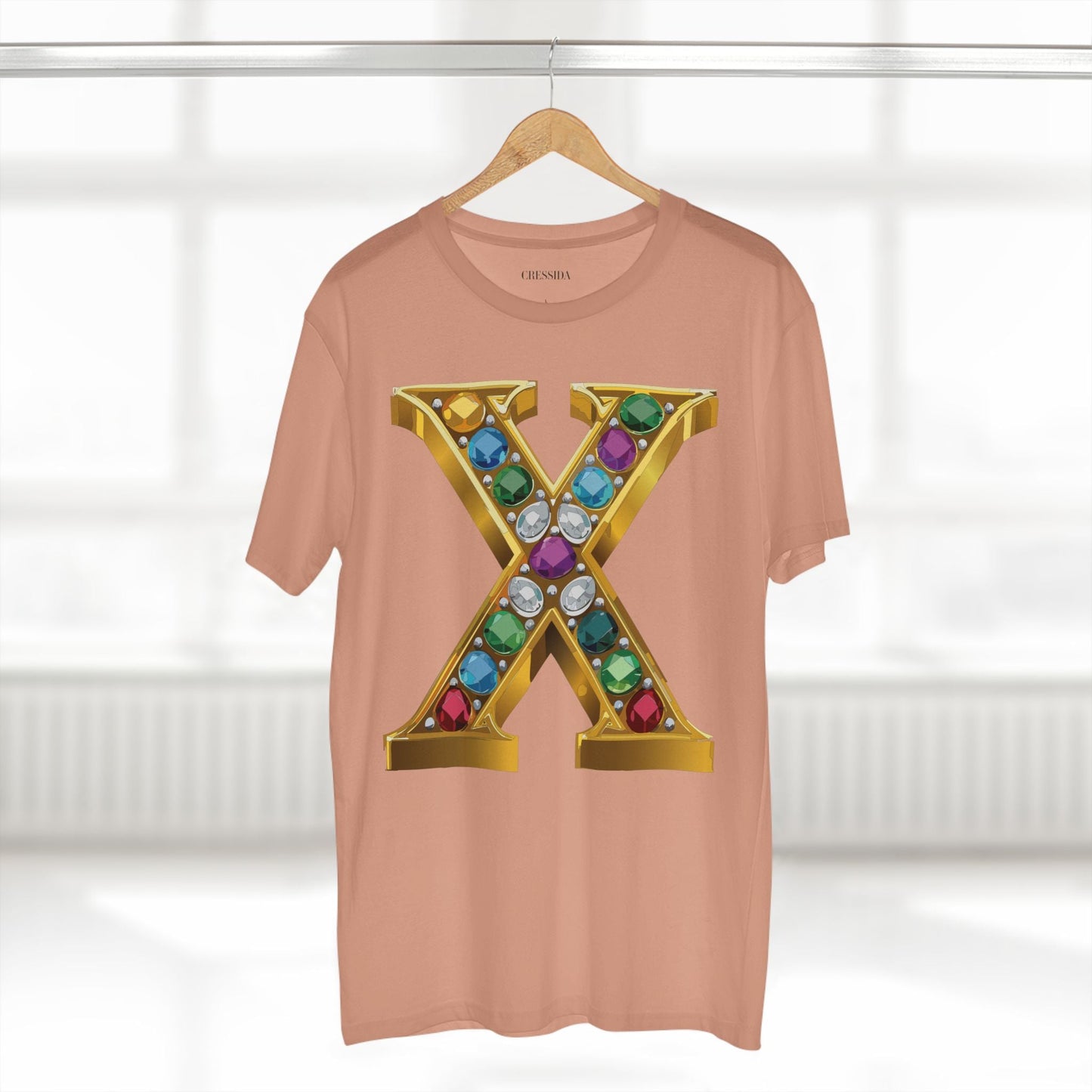 Letter X Graphic Design Tee Unisex 100 Cotton With Antique Gold Letters Artwork T-Shirt