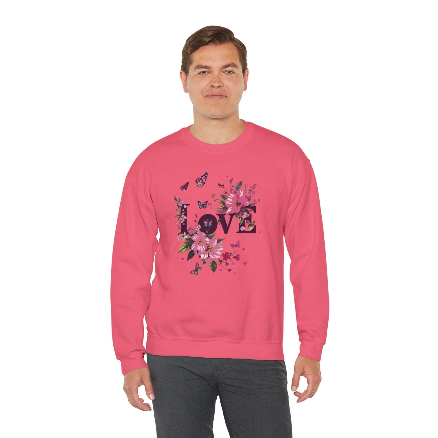 Unisex Floral Love Sweatshirt Fifty Fifty Cotton Poly Valentines Day Gift