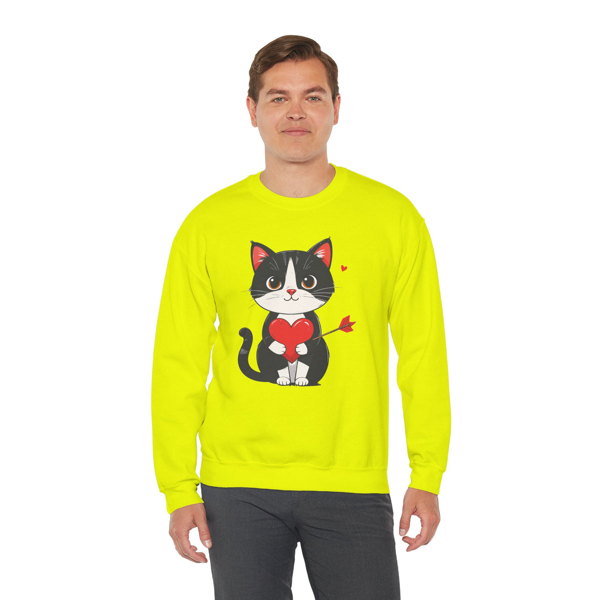 Cat Heart Sweatshirt, Heart Sweatshirt, Cat Sweatshirt, Valentine's Day Sweatshirt, 50/50 Cotton-Poly Animal Sweatshirt 103