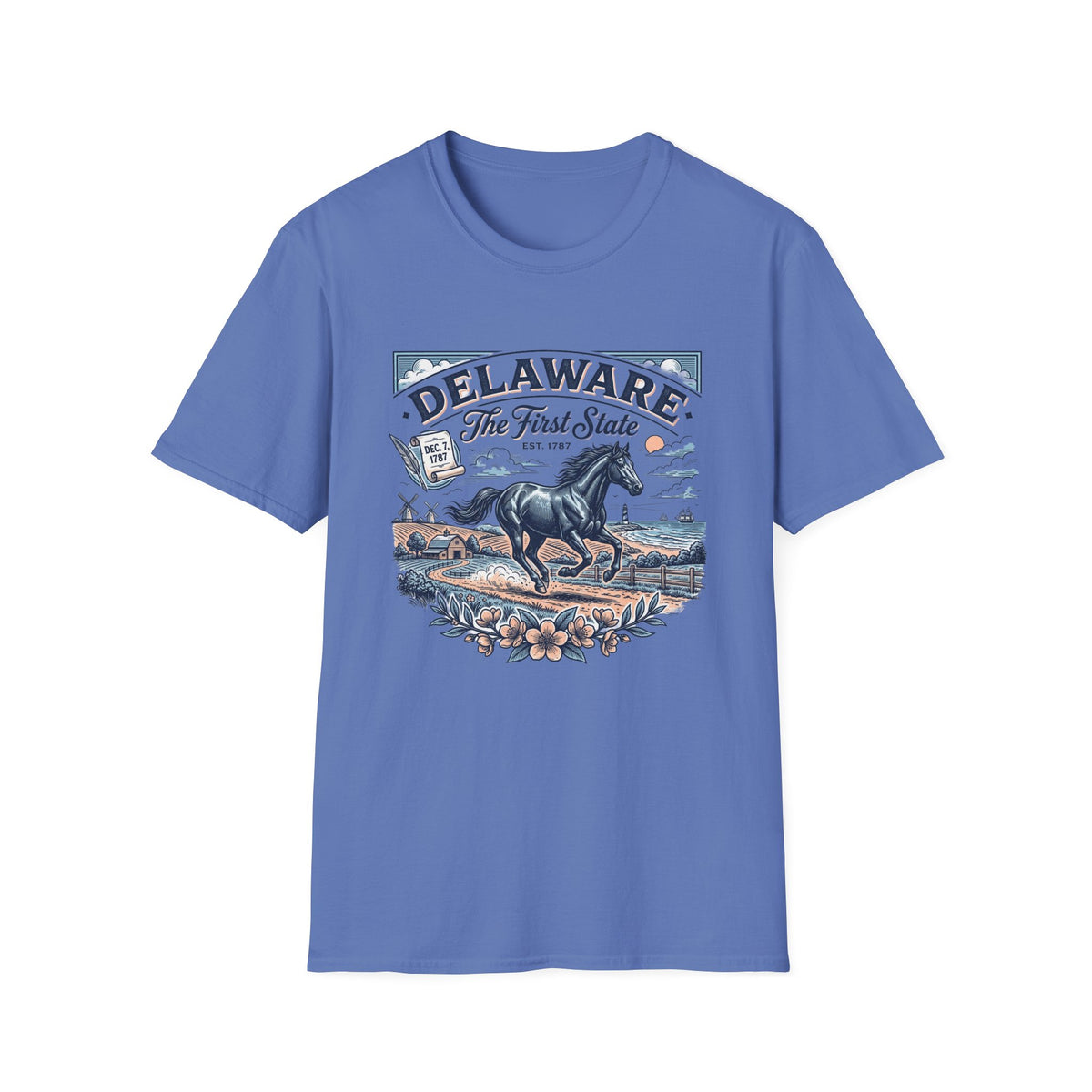 Delaware The First State Horse Travel Tourist Graphic Tee Unisex 100 Cotton Gildan T-Shirt