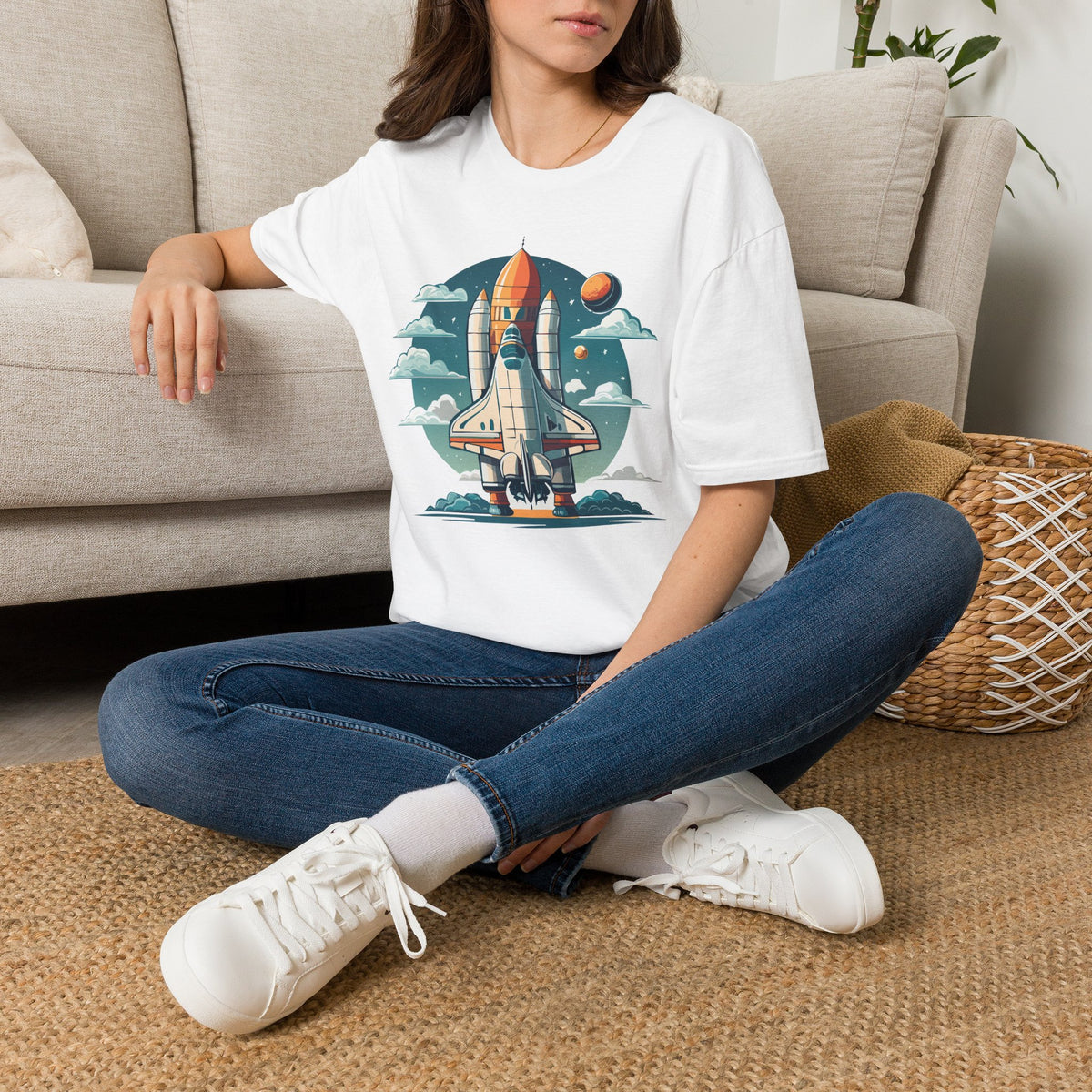 Retro Space Shuttle Illustration T-Shirt | Rocket Launch Graphic Design Unisex 100 Cotton Gildan T-Shirt