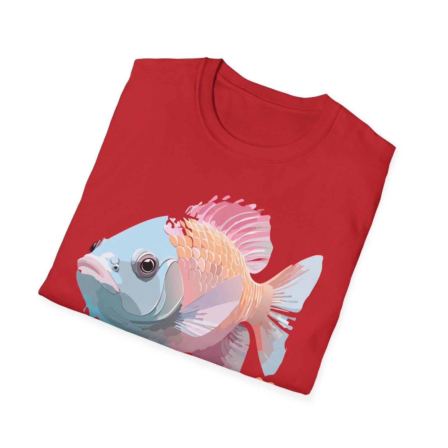 Fish Art Design Shirt Unisex Graphic Tee 100 Percent Ring Spun Cotton Softstyle Gildan 64000