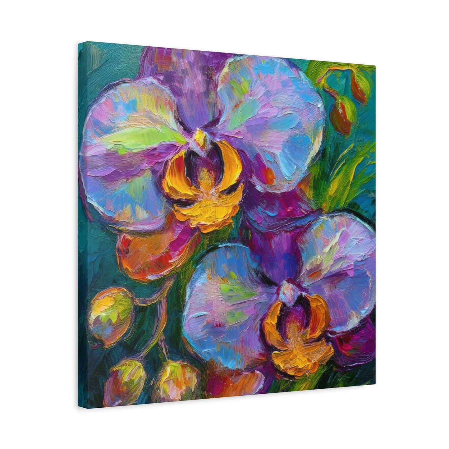 Blue Orchids Print Canvas, Floral Oil Paint Print 20x20, 24x24, 30x30, 32x32, 36x36 Art Design Pine-Wood Inner Frame MC-133