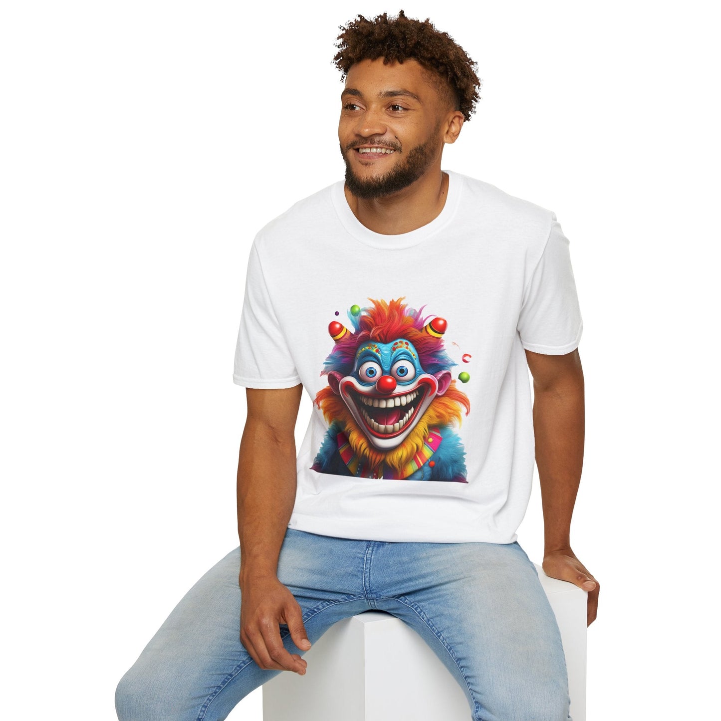 Clown Themed Unisex T Shirt Funny Man Circus Scary Man Tee Gildan Softstyle 64000 Cotton