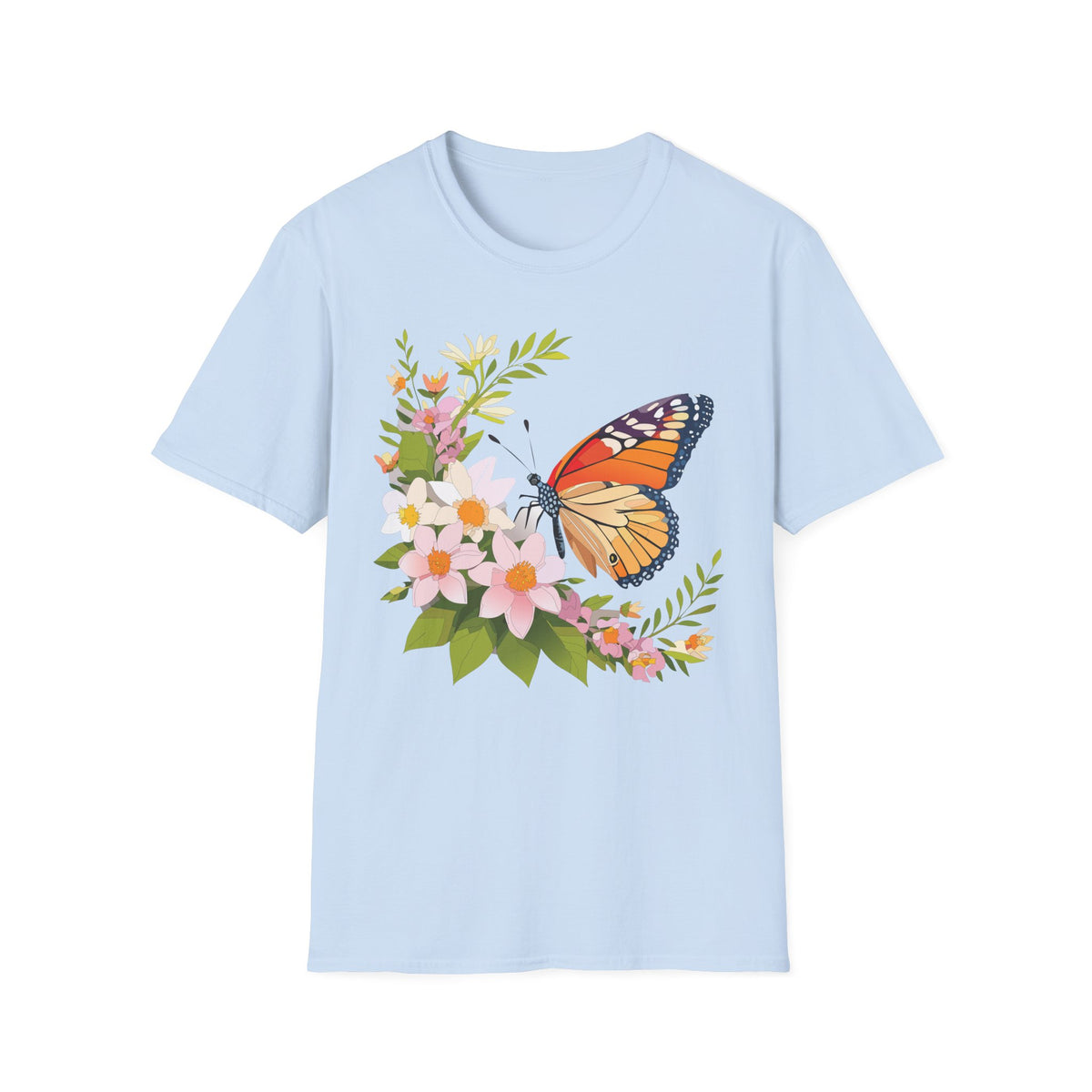 Monarch Butterfly Floral Graphic Tee Unisex 100 Cotton Gildan T-Shirt