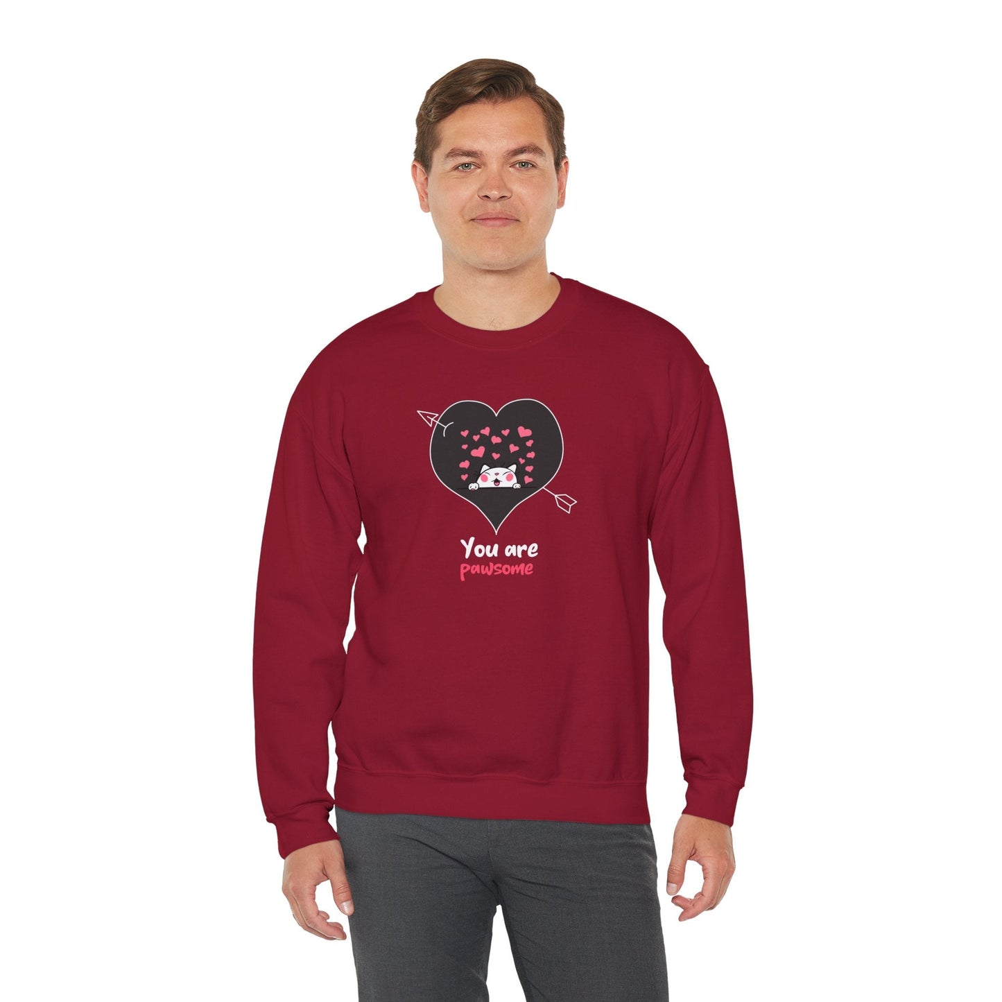 Cat Heart Sweatshirt Valentines Day Fifty Fifty Cotton Poly Unisex Crewneck Gift Idea