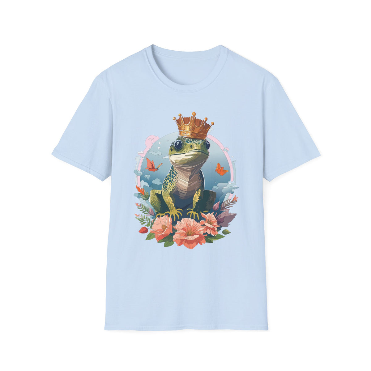 Frog Prince T-Shirt | Crowned Frog Illustration, Floral Accent