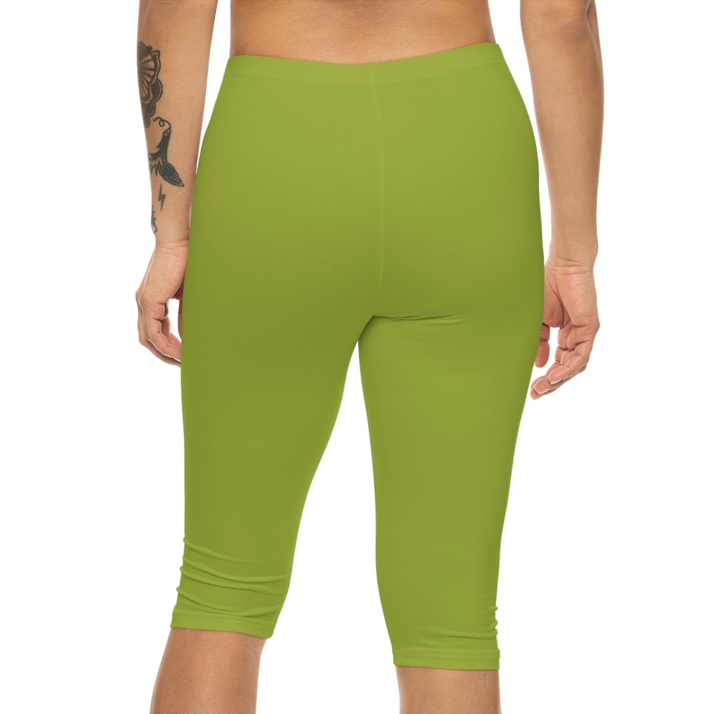 Lime Green Color Women's Brushed Suede Poly Span Casual Capri Leggings XS-2XL
