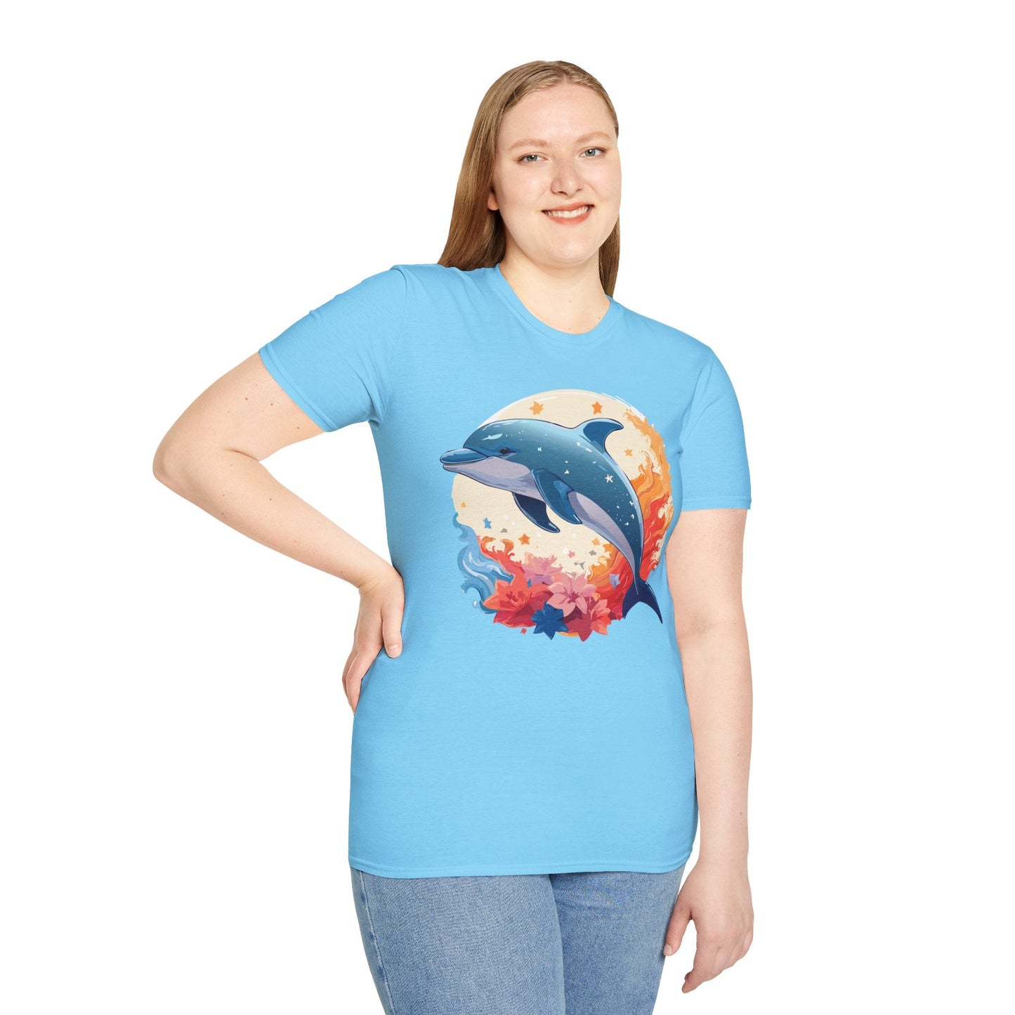 Dolphin T Shirt Unisex Softstyle Gildan 64000 100 Percent Ring Spun Cotton Animal Fish Tee