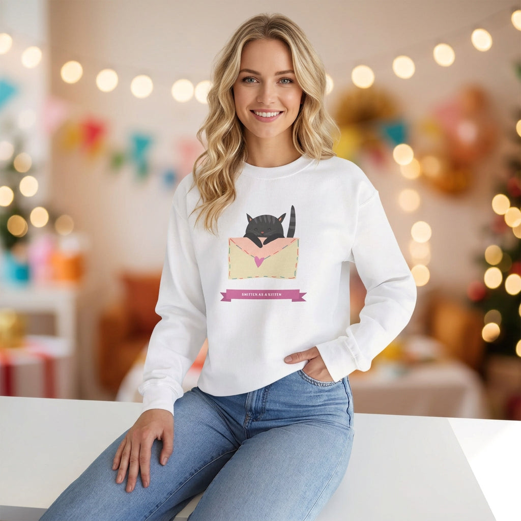Cat Graphic Valentine's Day Sweatshirt Unisex 50/50 Cotton-Poly Animal Sweatshirt w14