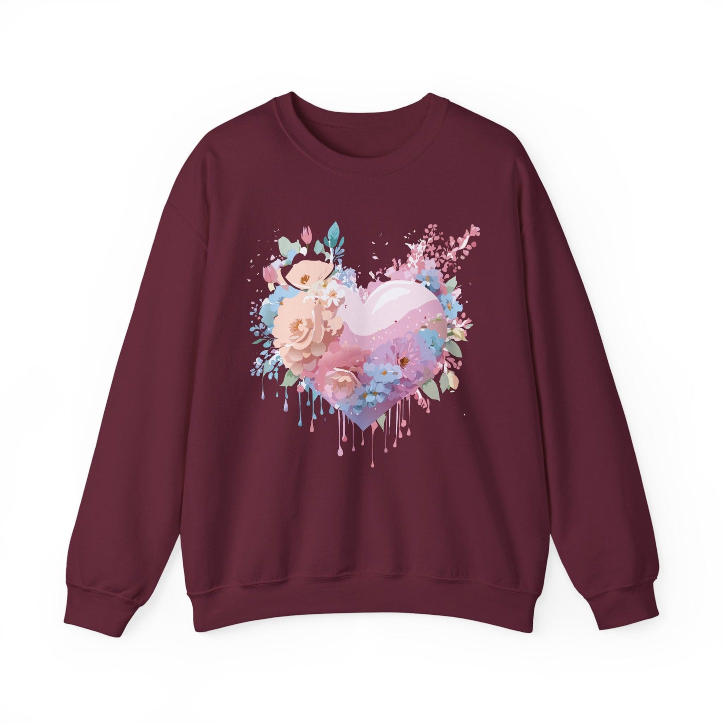 Floral Heart Sweatshirt Unisex Crewneck Valentines Day Floral Love Gildan 18000 Premium