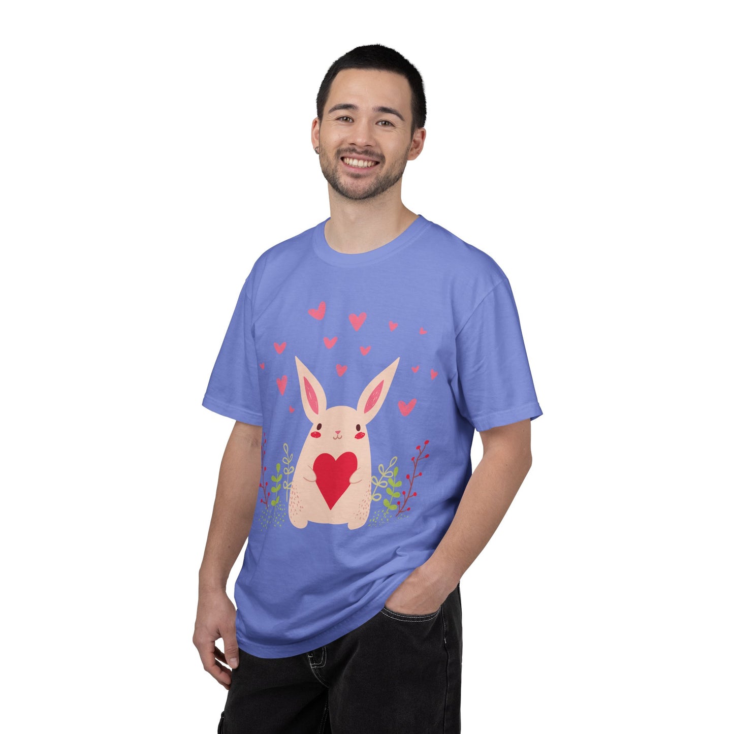 Easter Bunny Heart T-Shirt, Tee Shirt with Easter Signature, T Shirt with Easter Prints, Tee Shirt with Easter Design
