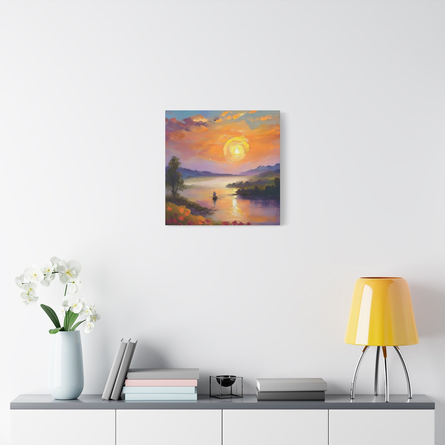 Sunrise Print Canvas, Oil Paint Print 20x20, 24x24, 30x30, 32x32, 36x36 Art Design Print Pine-Wood Inner Frame MC-42