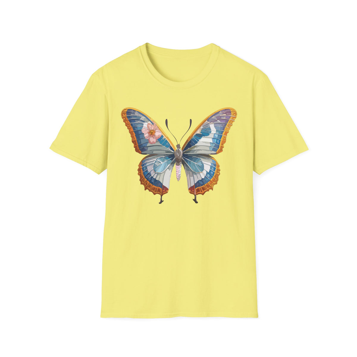 Blue Floral Butterfly T-Shirt | Vintage Botanical Butterfly Tee