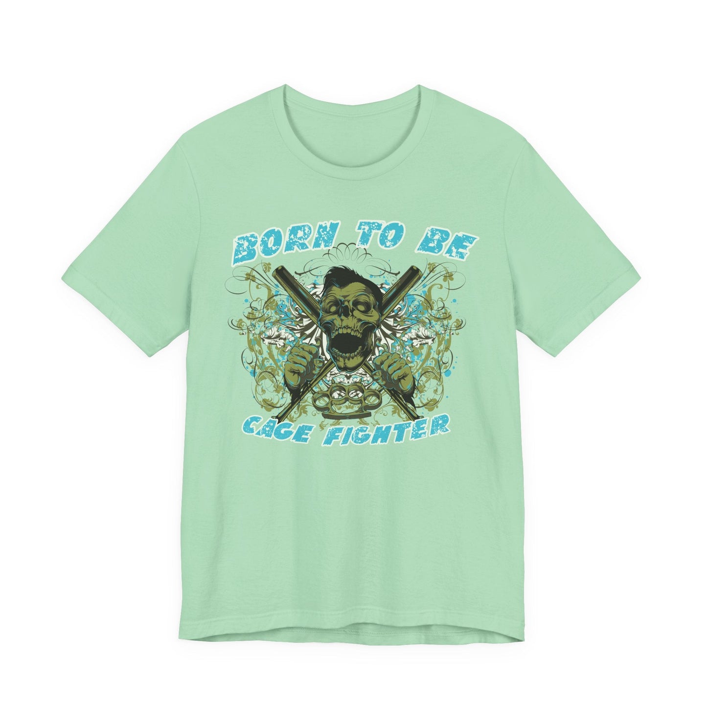 Born To Be Cage Fighter Tee Skull Crossed Knives Graphic T-Shirt