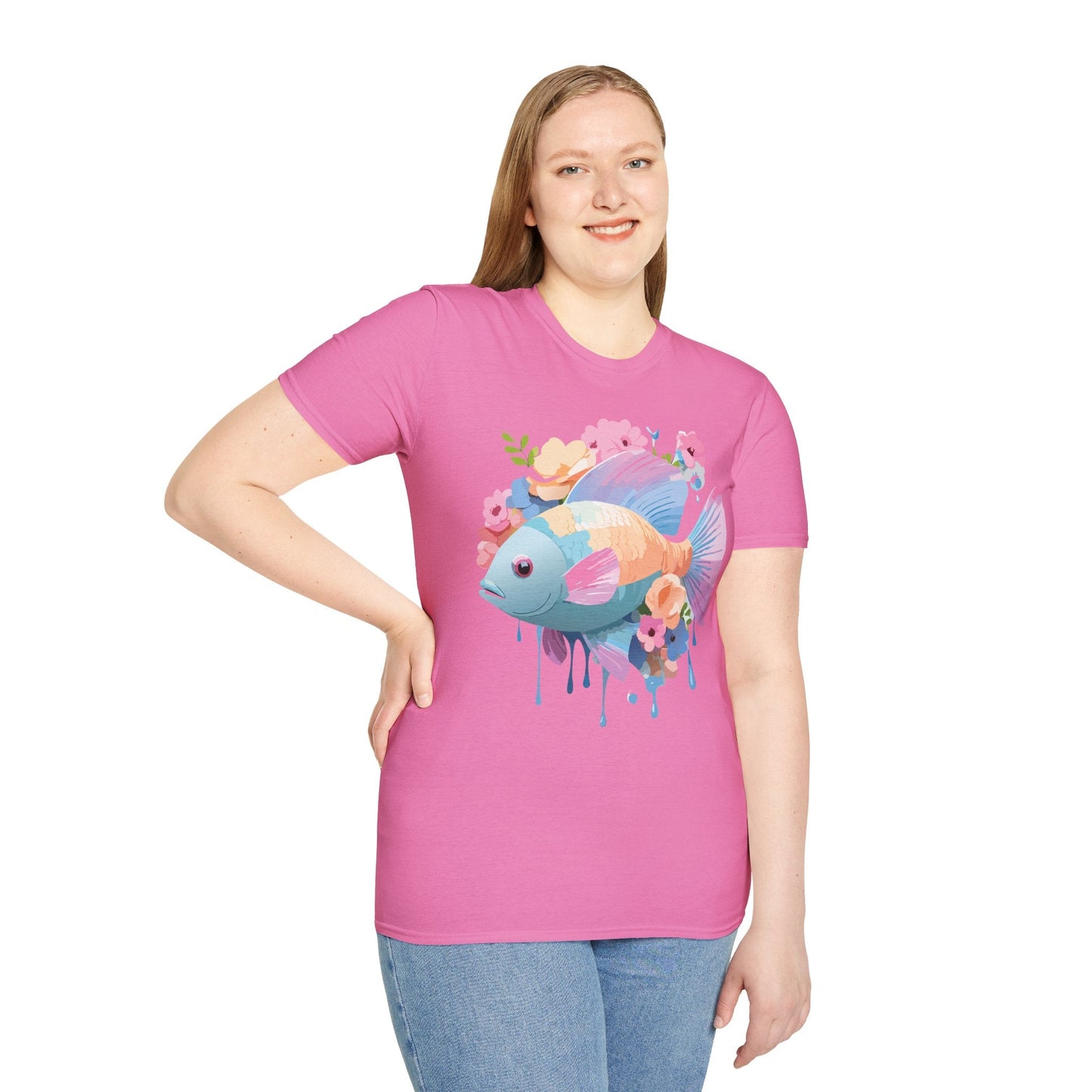 Fish Art Design Graphic Tee Unisex Short Sleeve T Shirt With Fish Artwork Premium Cotton