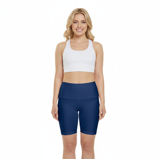Oxford Navy Women's Workout Shorts — Solid High-Waist Biker Shorts for Exercise & Everyday Wear