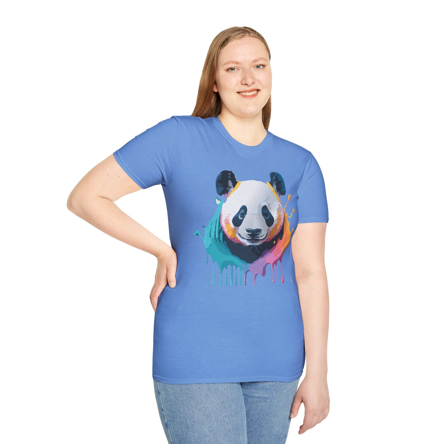 Unisex Panda Shirt T Shirt With Panda Animal Print Tee Softstyle Gildan 64000 100 Percent Ring Spun Cotton