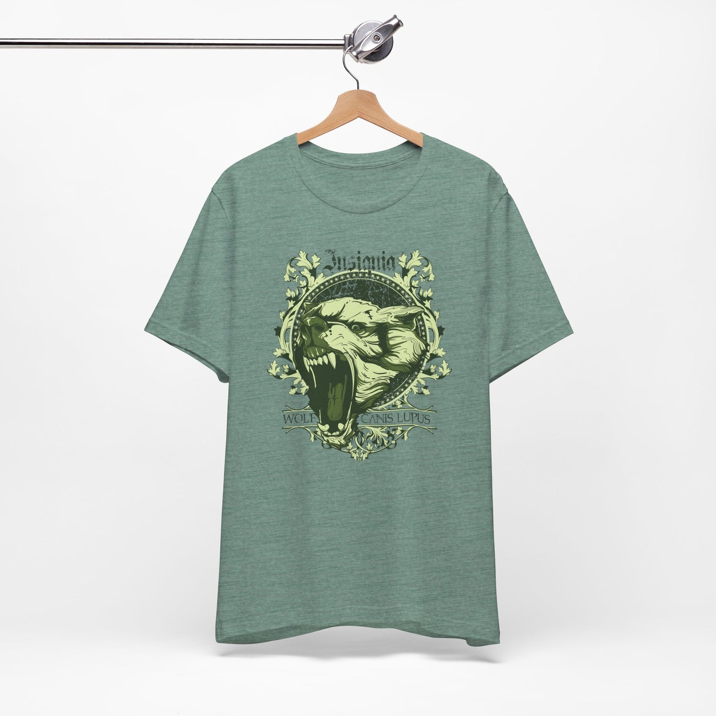 Howling Wolf Skull Tee Gothic Vintage Crest, Green Graphic Shirt Art-54