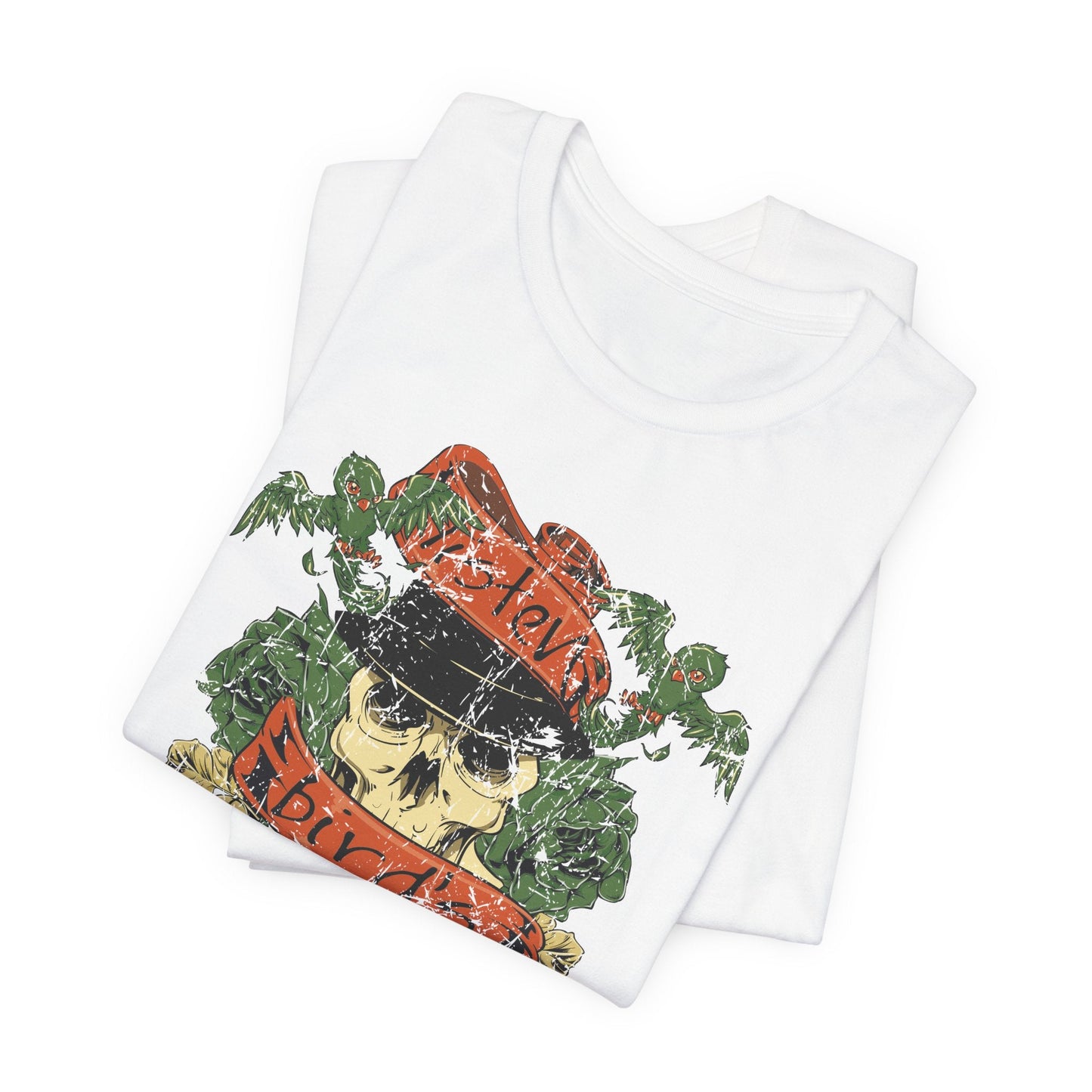 Skull Floral Tattoo Style Graphic Design Unisex Cotton T-Shirt Art-38