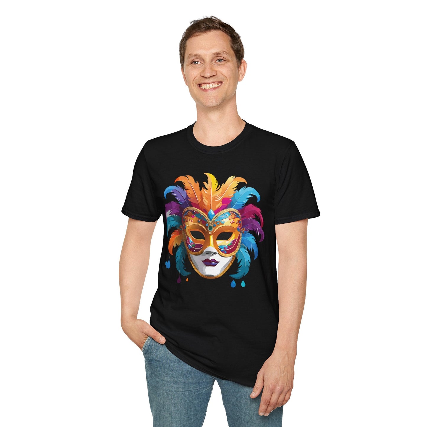 Mask Tee Shirt Unisex Masquerade Design Art Graphic Gildan Softstyle 64000 Cotton Tee