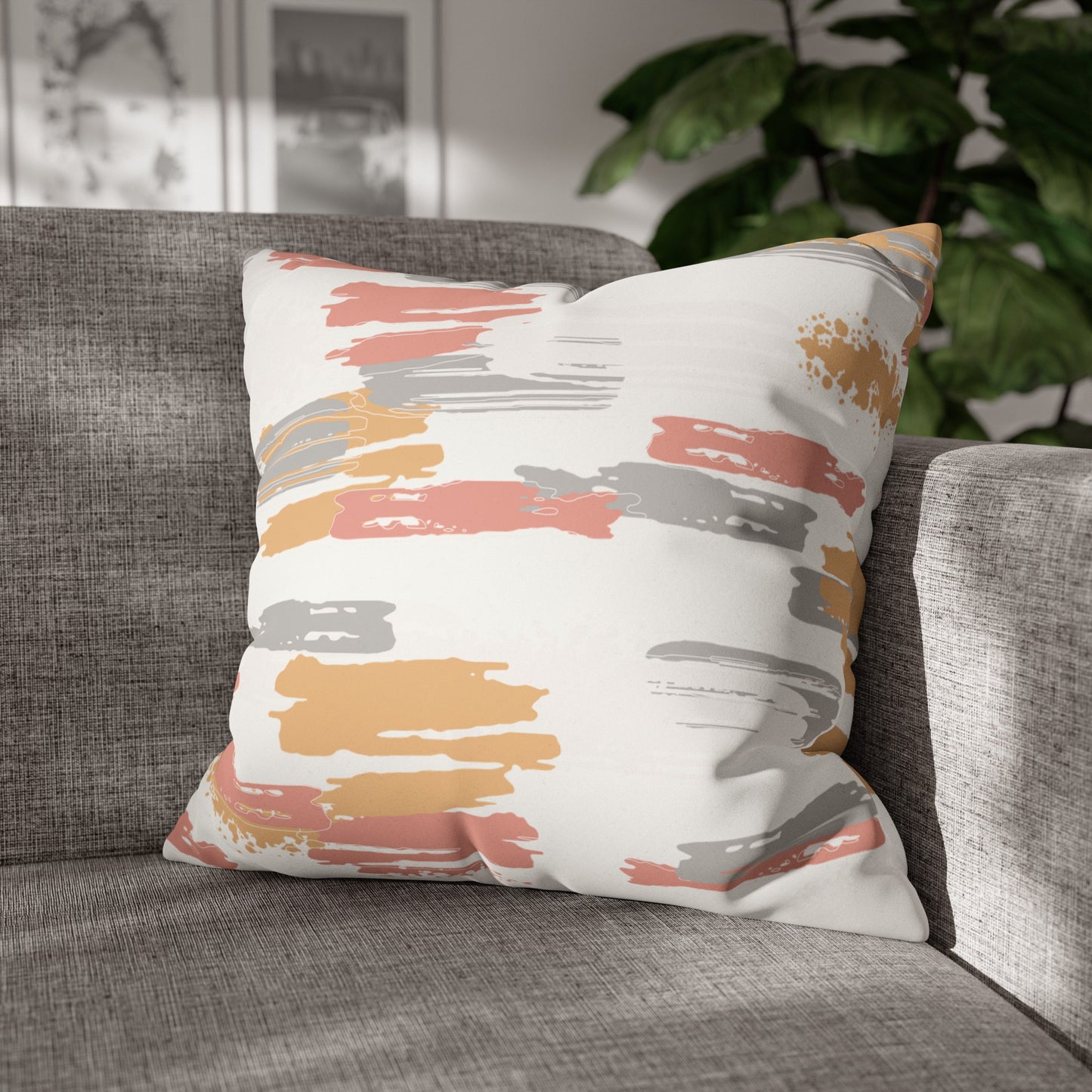 Faux Suede Pillowcase with Abstract print